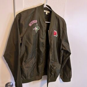 Olive Bomber Jacket with Patches
